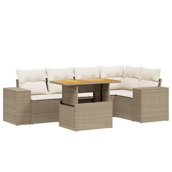 Maison Exclusive - Trädgårdsmöbler med kuddar 6 delar beige flätad resin