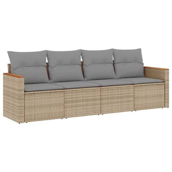 Maison Exclusive - Trädgårdsmöbler med kuddar 4 delar beige flätad resin