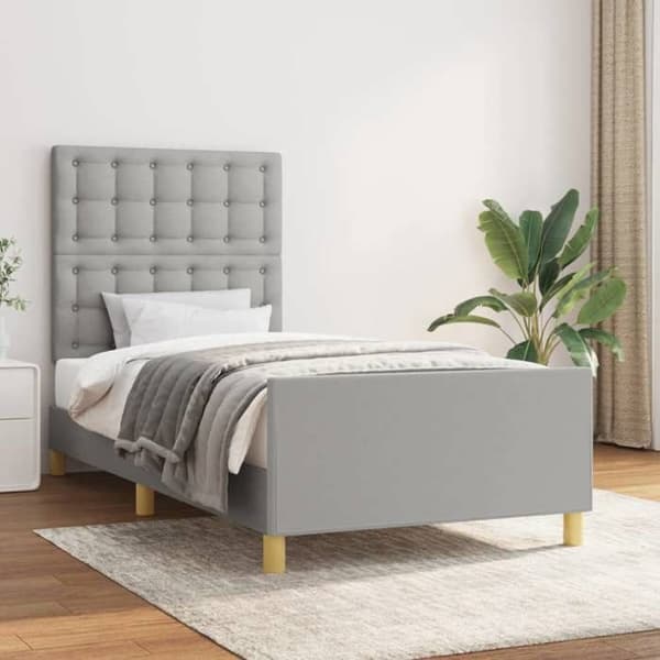 Sengestel - EKSKLUSIV HUS - 80 x 200 cm - Justerbar hovedgærde - Lys grå stof - Lamelseng Ljusgrått
