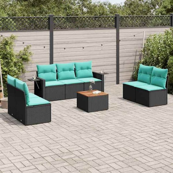 Maison Exclusive - 8-delt have-sofa sæt med sorte puder i flettet harpik