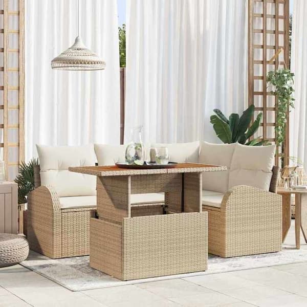 Maison Exclusive - 5 osan beige polyrottinkinen puutarhakalustesetti