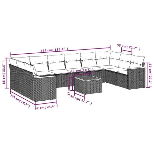 Maison Exclusive - Trädgårdsmöbler 11 delar med grå kuddar i flätad plast