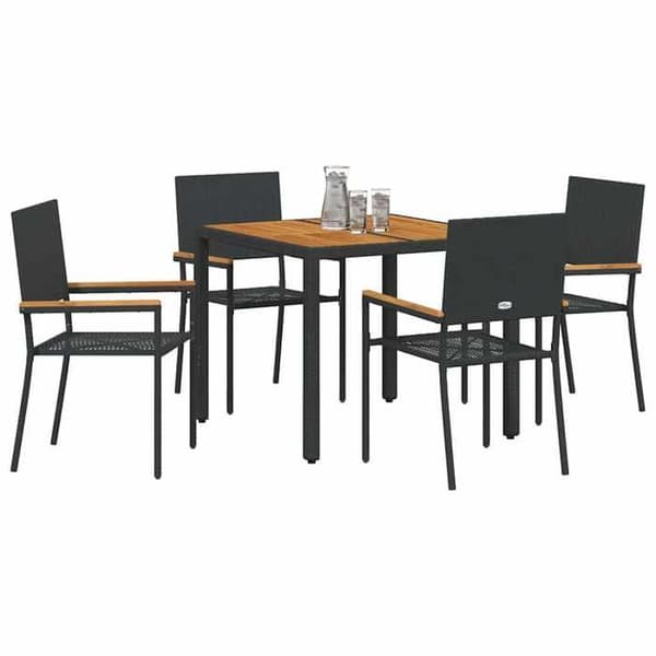 Maison Exclusive - 5 osan puutarhaterassipöytäryhmä musta polyrottinki