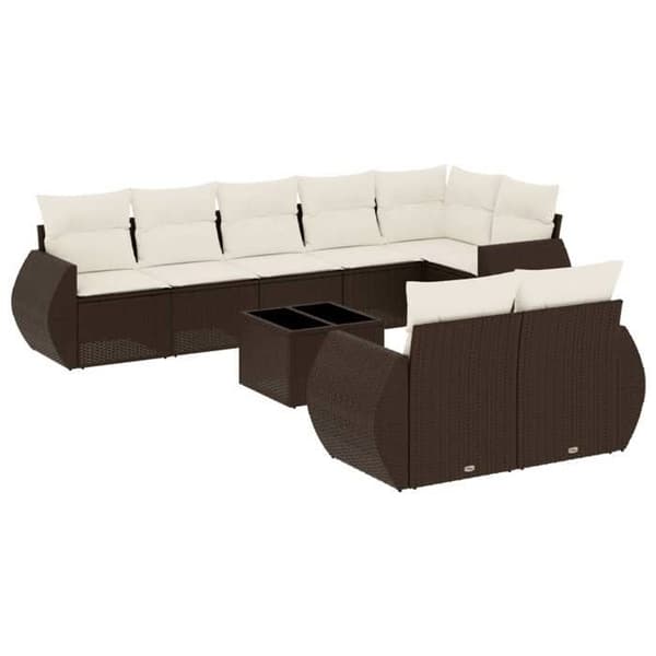 Maison Exclusive - Trädgårdsmöbler med kuddar 9 delar brun flätad resin