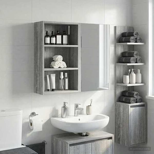 Väggskåp för badrum - EXKLUSIV HEM - 40 x 16 x 62,5 cm - Sonoma grå - Trä (paneler) - Väggmontering Gris Sonoma