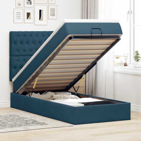 Maison Exclusive - Ottoman sengemåde med mørkeblå madras 100x200 cm fløjlsstoft Mörkblå