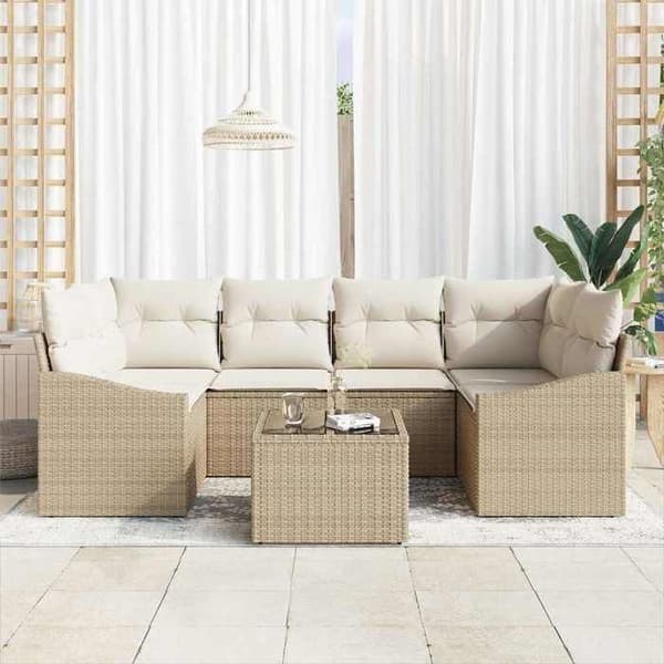 Lounge-soffor - MAISON EXCLUSIVE - Modulär - Beige - 7 delar - Hållbar poly-rattan beige