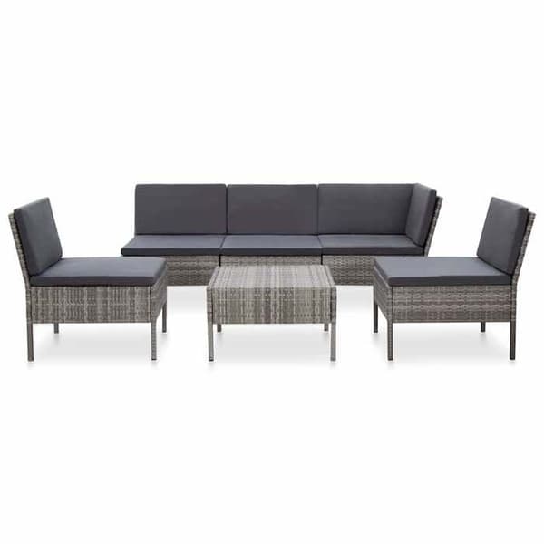 Maison Exclusive - 6-osainen puutarhakalustesarja tyynyillä, harmaa punottu muovi