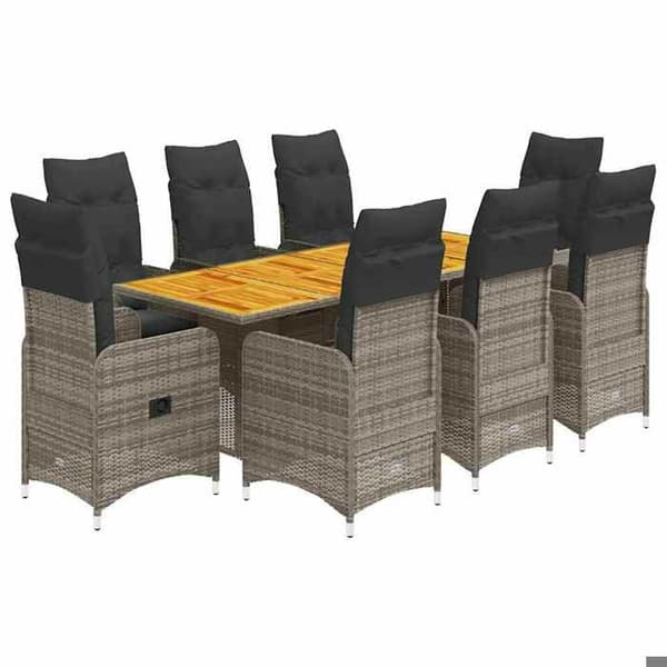 Maison Exclusive - 9 stk. havebistro sæt med grå puder i poly rattan