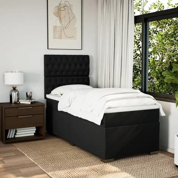 Maison Exclusive - Sengebund med lameller og madras Sort 100x200 cm Stof