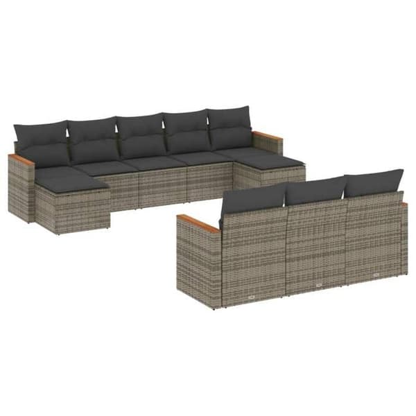 Maison Exclusive - Trädgårdsmöbler med kuddar 10 delar grå flätad resin