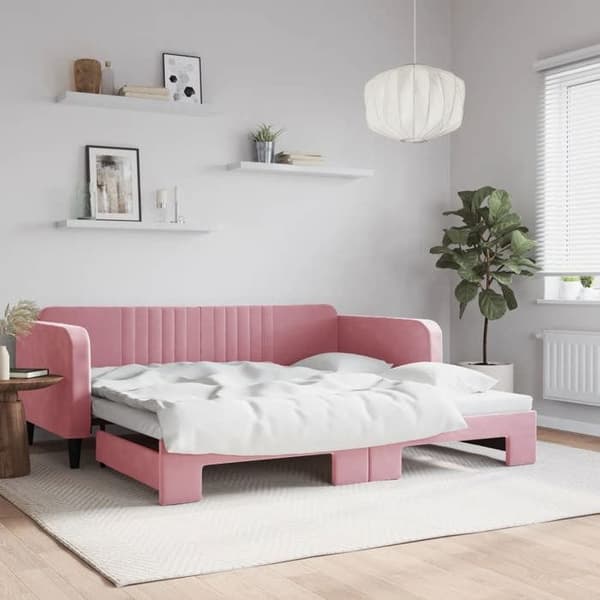 Maison Exclusive - Dagbädd med utdragbar säng rosa 100x200 cm sammet