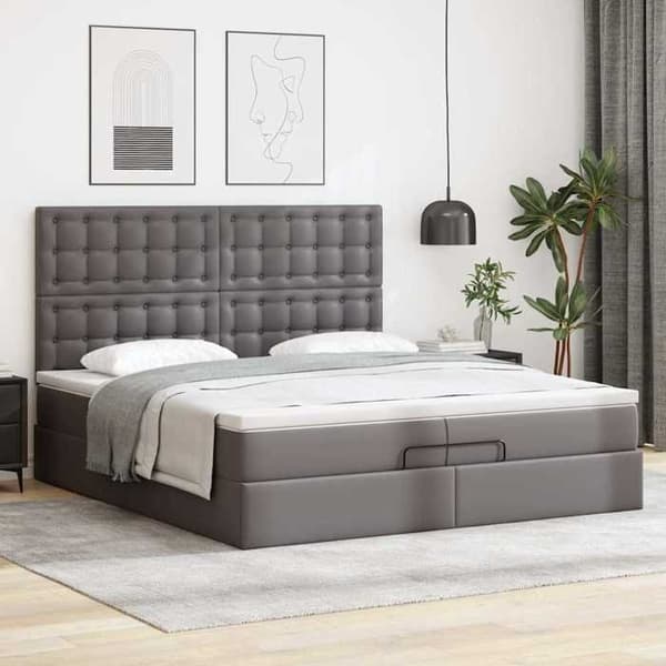 Maison Exclusive - Ottoman sengestel med grå madras 200x200 cm i kunstlæder Grå