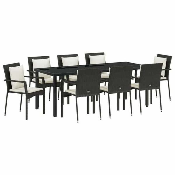 Maison Exclusive - 9 pc have spisebordssæt i sort polyrotin Svart