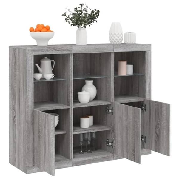 Maison Exclusive - LED-valoilla varustetut buffetit 3 kpl sonoma harmaa tekninen puu