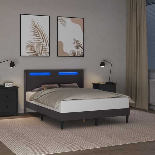 Maison Exclusive - Sängram med LED-remsor Grå 140 x 200 cm Konstläder