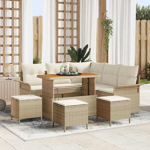 Maison Exclusive - 9 osan beige polyrottinkinen puutarhakalustesetti