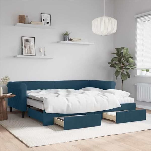Vuodesohva - MAISON EXCLUSIVE - 90x200 cm vuodevaatelaatikko - Sininen sametti - 2 laatikkoa Blå