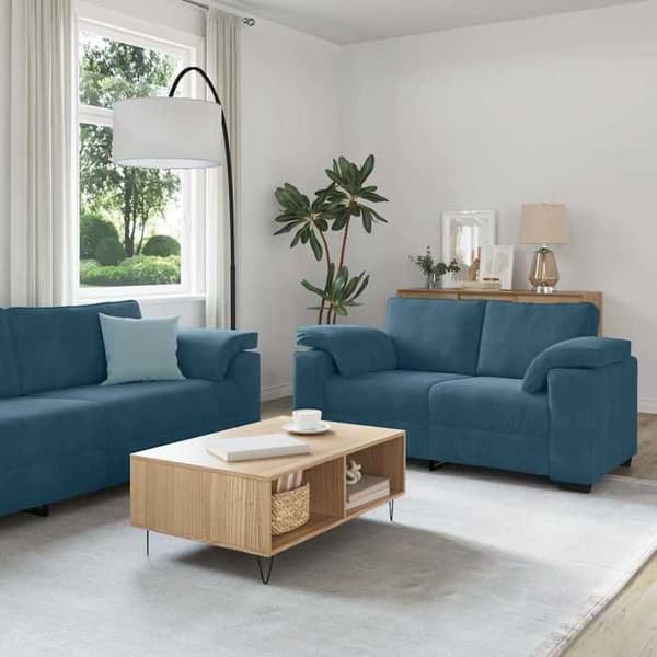 Sofa - MAISON EXCLUSIVE - Sæt 2 stk - Blå velour - Træ- og metalstruktur - Polstret, brede armlæn Blå