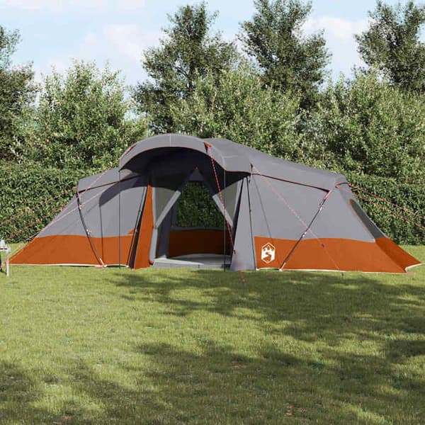 Familjetält - EXKLUSIVT HUS - 6 platser - Grå/Orange - 721×335 cm - Polyester PU / Glasfiber