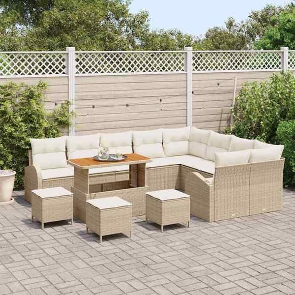 Maison Exclusive - 13 osan beige polyrottinkinen puutarhakalustesetti