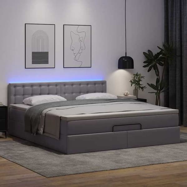 Lits ottoman - Maison Exclusive - 180 x 200 cm - Grått konstläder - Hydraulisk förvaring & LED Grå