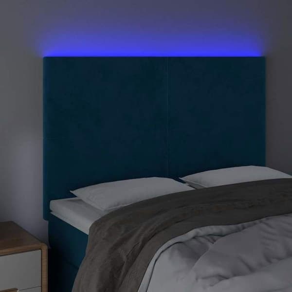 Maison Exclusive - Sänggavel med LED Blå mörk 144x5x118/128 cm Sammet Mörkblå