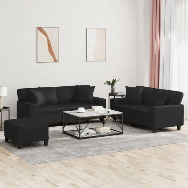Maison Exclusive - Sæt af 3 sofaer med sorte kunstlæderpuder