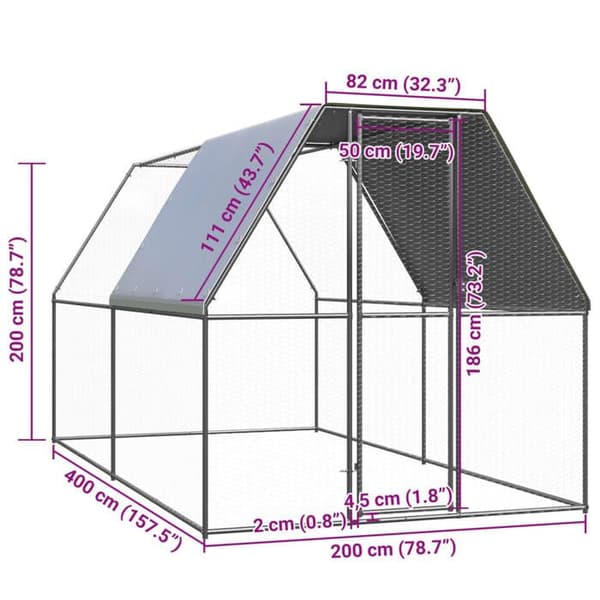 Exklusivt hus - Utomhus hönshus 2x4x2 m Galvaniserat stål