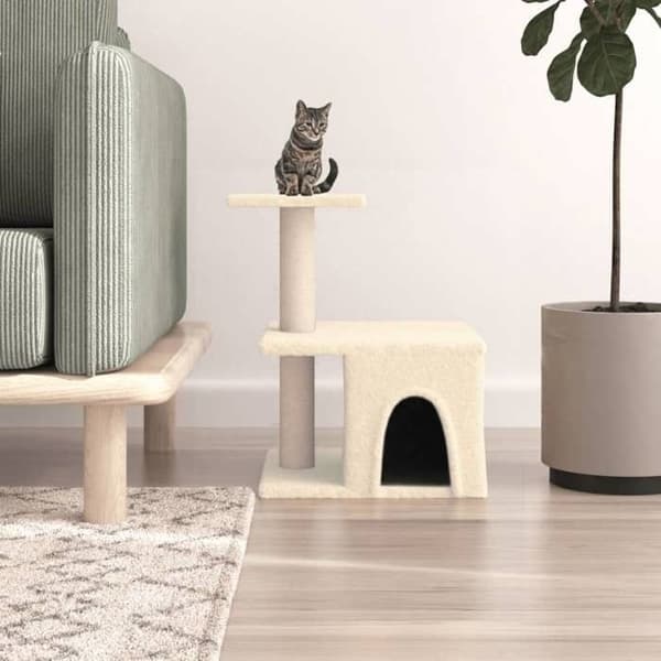 Maison Exclusive - Kissanpuu, jossa on kreppikuituinen raapimispuu, 48 cm Grädde