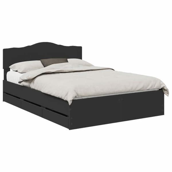 Sengestel - EKSKLUSIV HUS - 150 x 200 cm - Sort - Ingeniørtræ - Indbyggede skuffer Svart