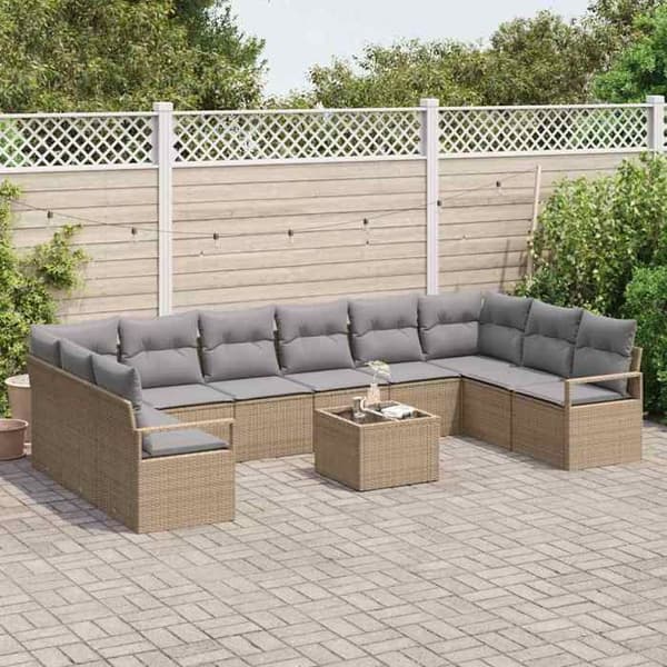 Trädgårdsmöbler - EXKLUSIVT HUS - Modulärt set - Beige - Poly rattan & polyester - Justerbart bord