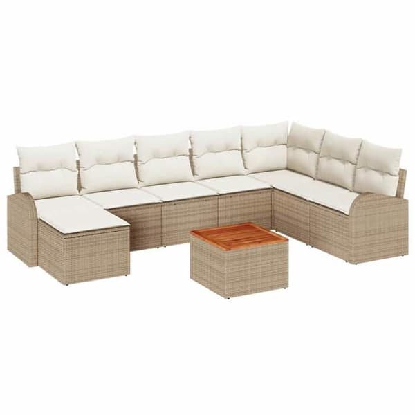 Maison Exclusive - 9 osan beige polyrottinkinen puutarhakalustesetti