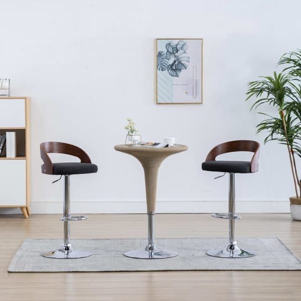 Maison Exclusive - Barstolar set om 2 mörkgrå tyg och böjd trä Mörkgrå och mörkbrun