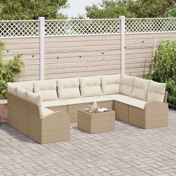 Trädgårdsmöbelset - EXKLUSIV HEM - 10 delar - Modulär - Polyrotting beige/vit - Väderbeständig Beige och vit