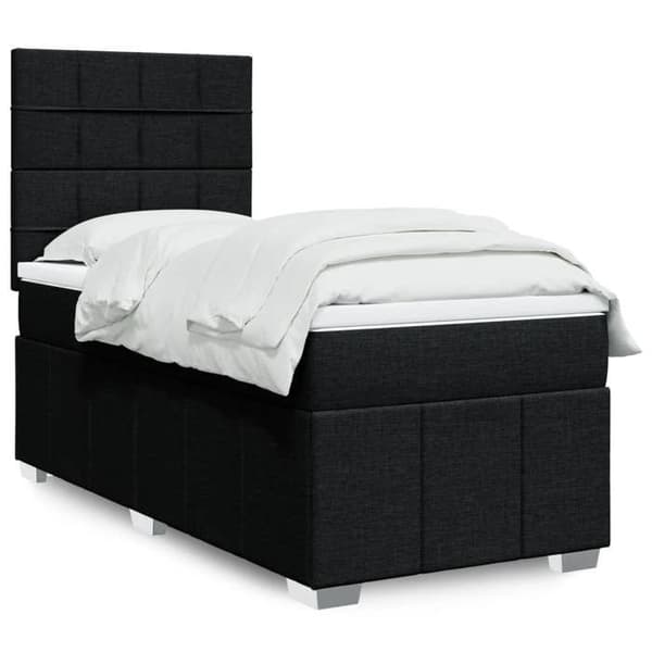 Maison Exclusive - Sengebund med lameller og madras Sort 100x200 cm Stof