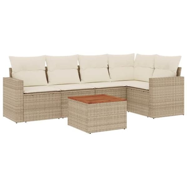 Maison Exclusive - Trädgårdsmöbler med kuddar 6 delar beige flätad resin