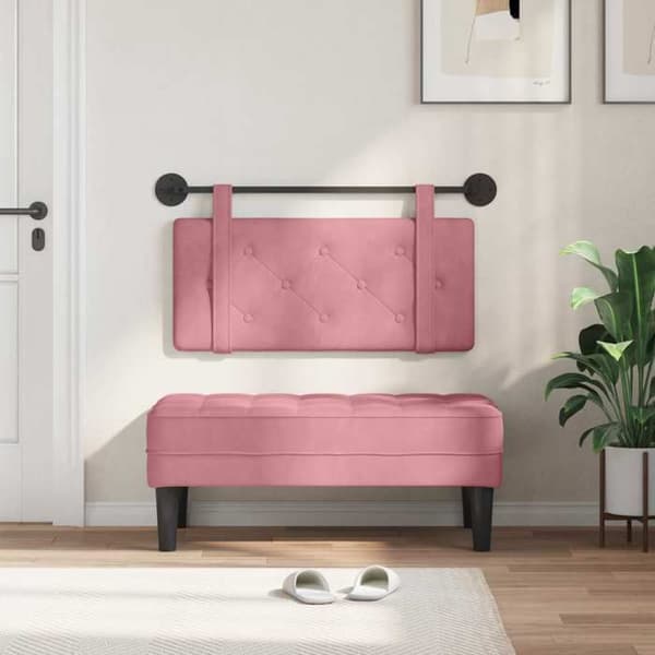 Senggavl hængende - EKSKLUSIV HUS - Rektangulær polstret - Rosa velour - Træramme - Vægmontering Rosa (sammet)