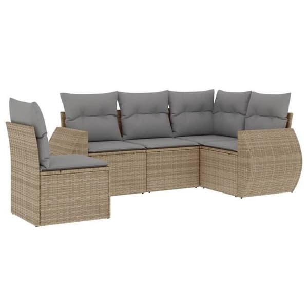 Maison Exclusive - Trädgårdsmöbler med kuddar 5 delar beige flätad resin