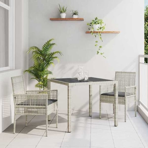 Sæt med bord og stole - EKSKLUSIV HUS - Moderne - Lys grå - Poly rattan - Tempereret glasplade Ljusgrått