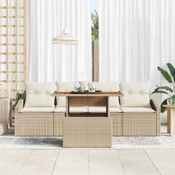 Maison Exclusive - 5 osan beige polyrottinkinen puutarhakalustesetti beige