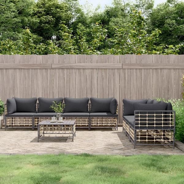 Lounge-soffor - Maison Exclusive - 8 delar - Antracitfärgad flätad resin - Grå kuddar