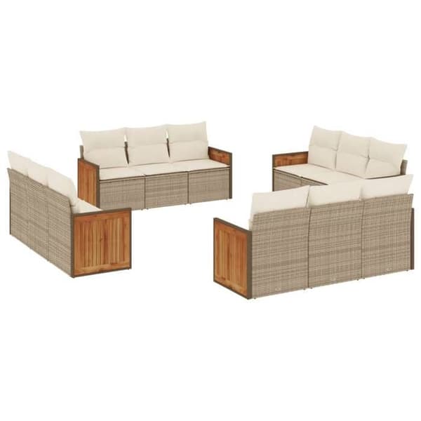 Maison Exclusive - Trädgårdsmöbler med kuddar 12 delar beige flätad resin