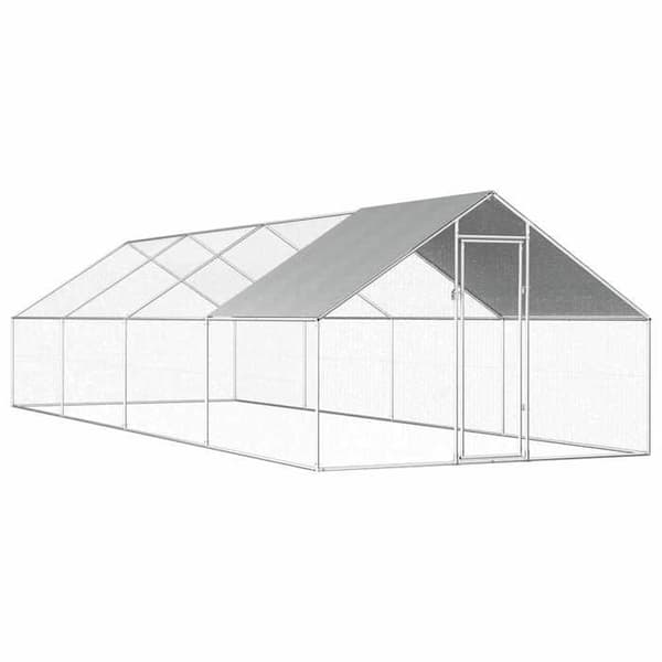Eksklusiv Hus - Ude Hønsehus 2,75 x 8 x 1,92 m Galvaniseret Stål Silverram och grått tak