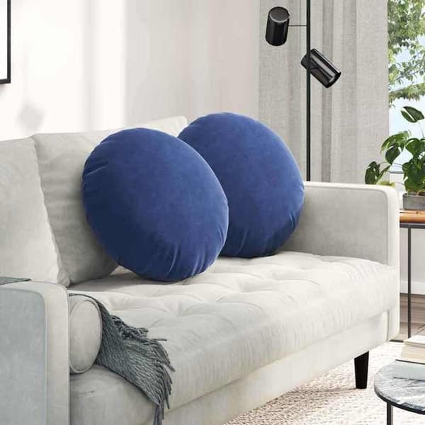 Maison Exclusive - Sittkuddar 2 st Sammet Blå polis Ø50 x 19 cm