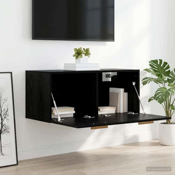 Maison Exclusive - Väggmonterad möbel Ek svart 80 x 36,5 x 35 cm