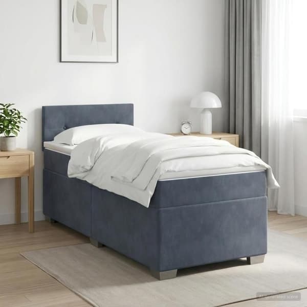 Maison Exclusive - Boxspring-säng med madrass och LED Mörkgrå Enkel Sammet Mörkgrå