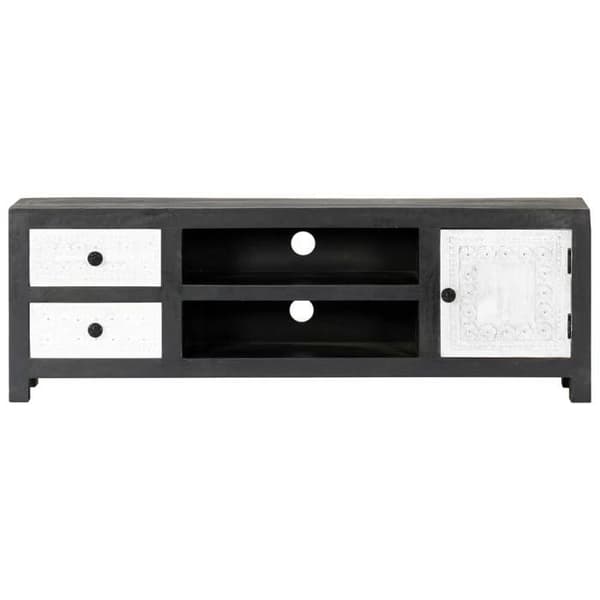 Maison Exclusive - Håndskåret TV-møbel Grå og hvid 120x30x40 cm Mango Grå och vit