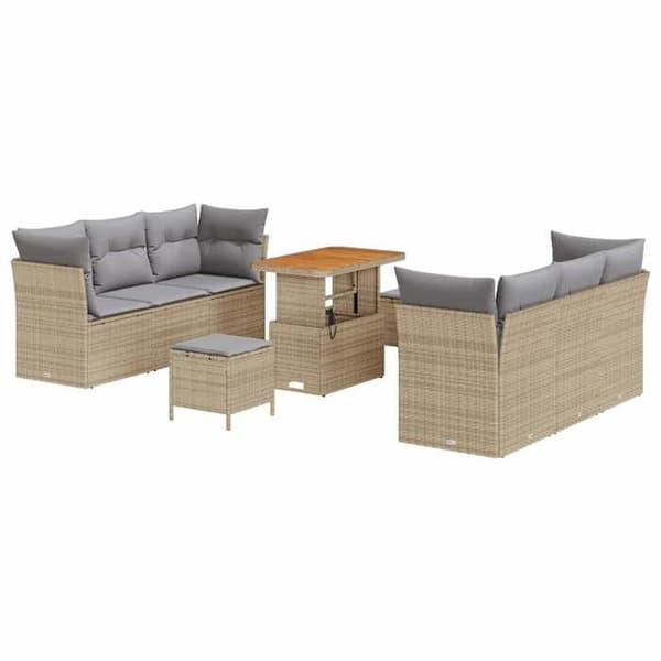 Maison Exclusive - 9 osan beige polyrottinkinen puutarhakalustesetti