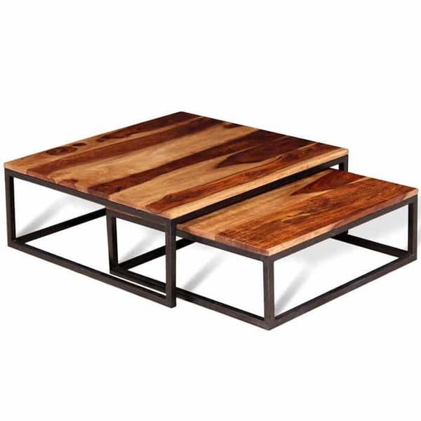 Soffbord - Stapelbara soffbord - Massivt trä - Järnram - Stapelbar design